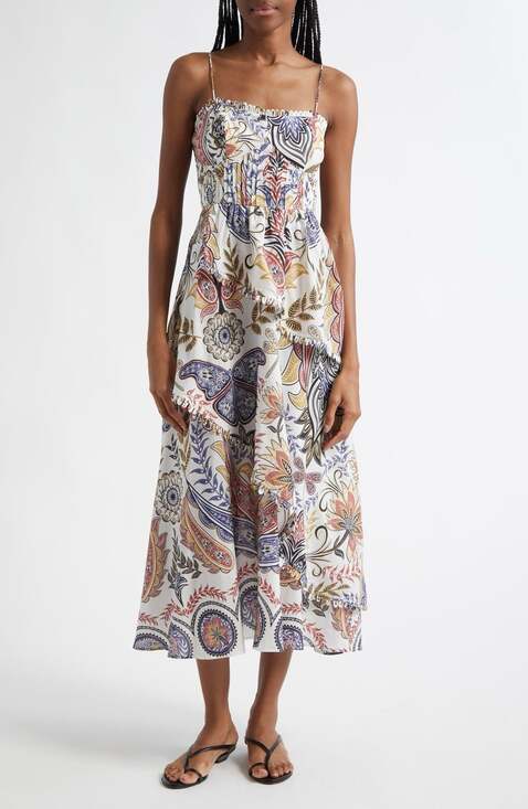 Farm Rio Dresses & Skirts - FARM Rio Boho Glam Loop Trim Asymmetrical Maxi Dress Resort Cottagecore